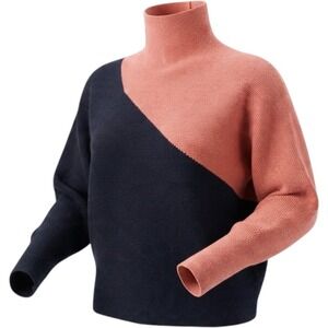 Colorblock Mock Neck Batwing Sleeve Sweater Navy Terracotta RN 93178
